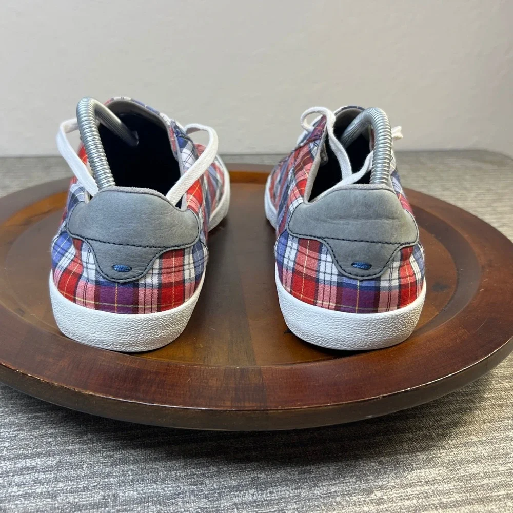 Cole Haan Trafton Club Court 9 Plaid Canvas Low Top Sneakers Red White B C25700